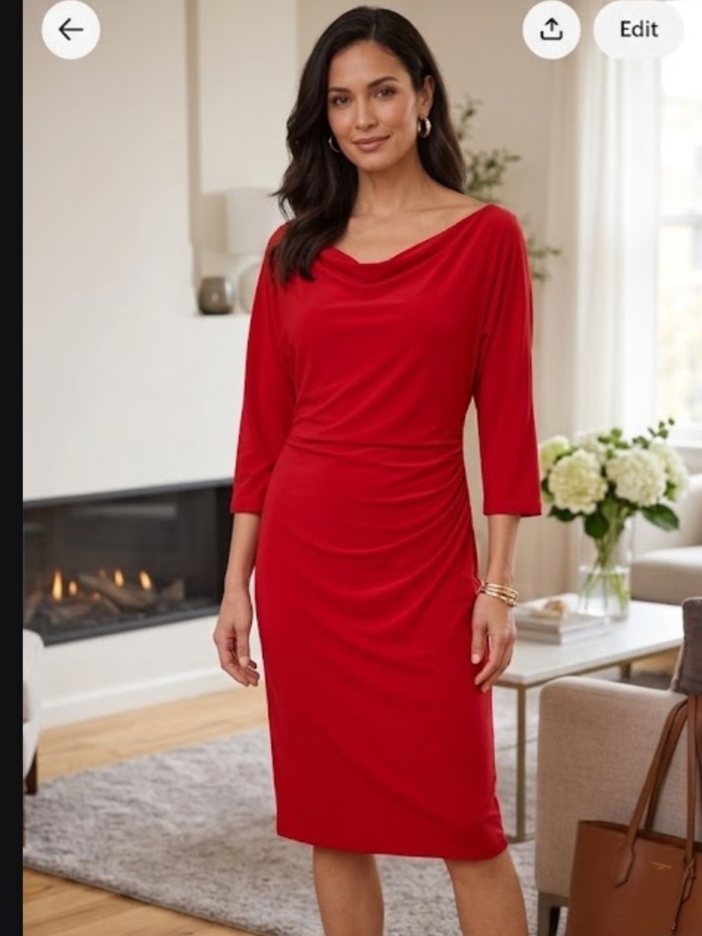 Lauren Ralph Lauren Red Draped Midi Dress